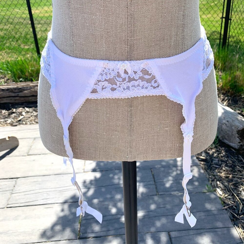 Vintage Garter Belt Suspenders Claws White Satin Sheer Embroidered Lace